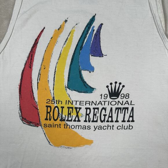 VTG Rolex Regatta Tank Top Shirt Men’s Size M White 1988 St Thomas Yacht Club - Picture 2 of 9